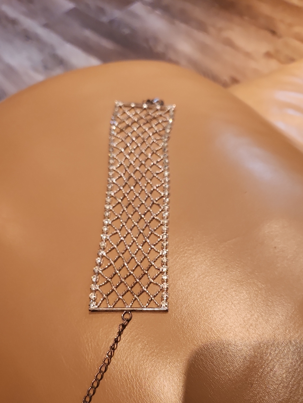 Silver Mesh Crystal Wide Bracelet - Women's Jewelry